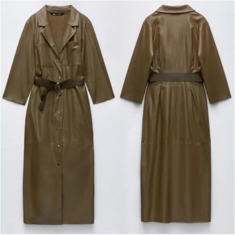 Brand NEW Olive Green Belted Leather Dress